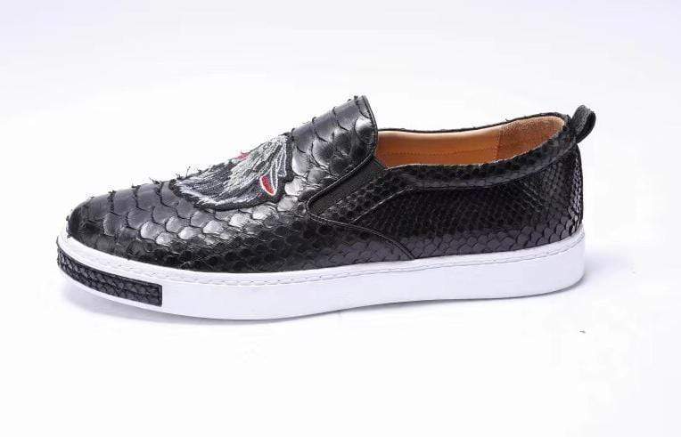 Crocodile Shoes Mens Python Leather With Grey Embroidery Tiger Driving Shoes  Slip on Flats Walking Shoes