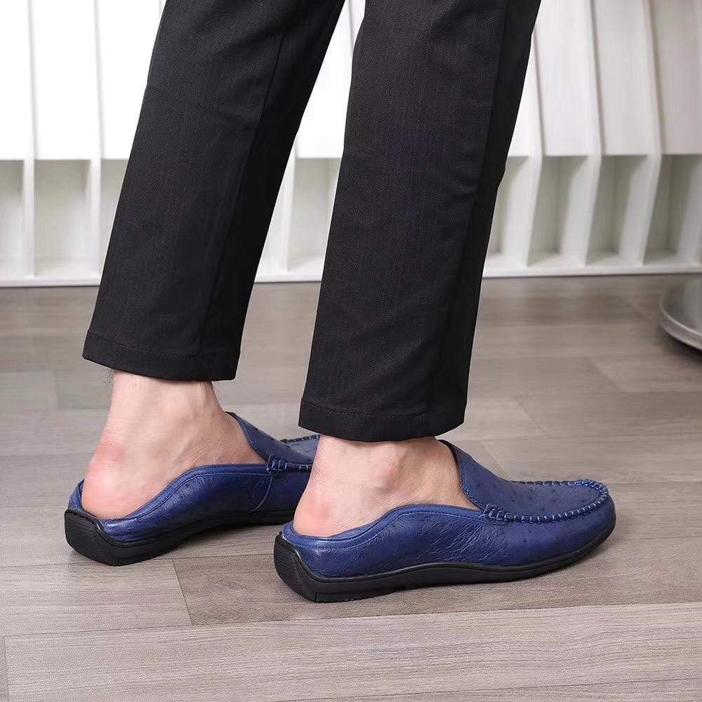 Crocodile Shoes Mens  Slip On Casual Fashion Ostrich Leather Penny Loafer Shoes Dark Blue