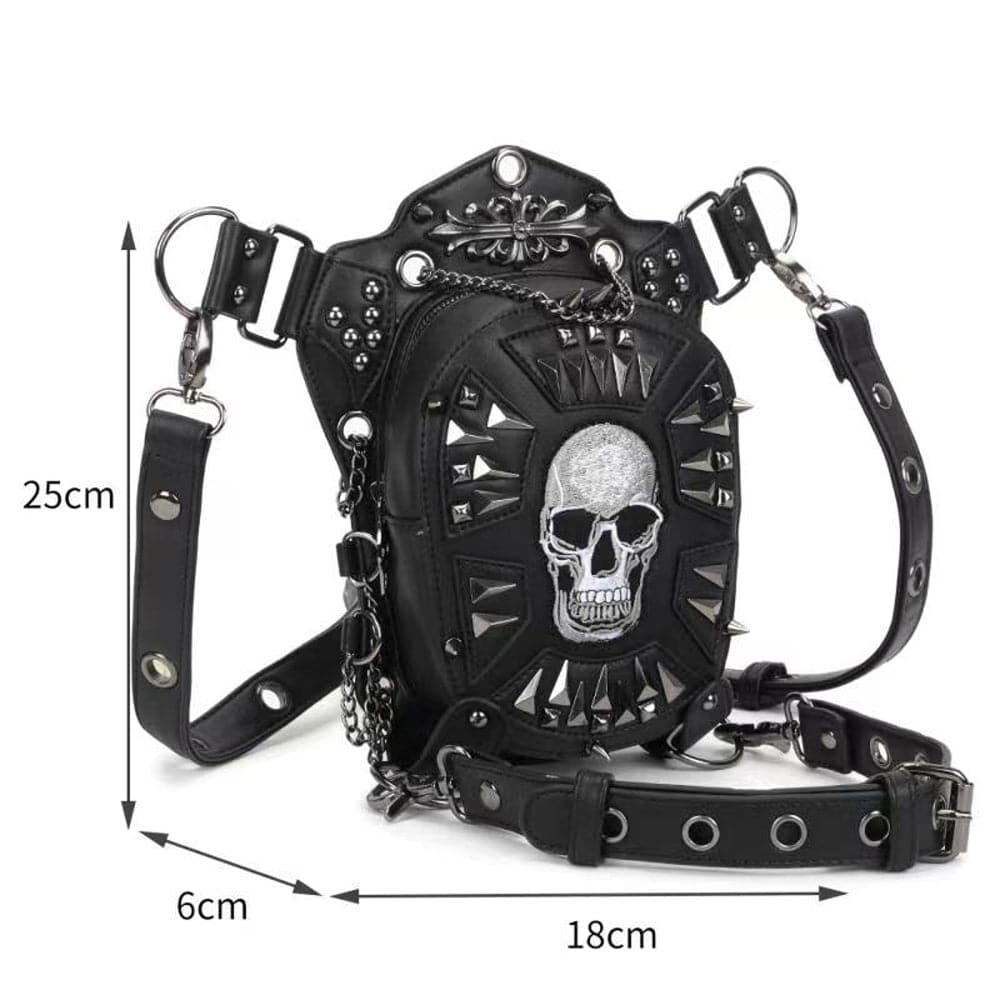 Rossie Viren 3D multi-functional studded hip hop chest skull sling bag for men and women, cross body punk style.