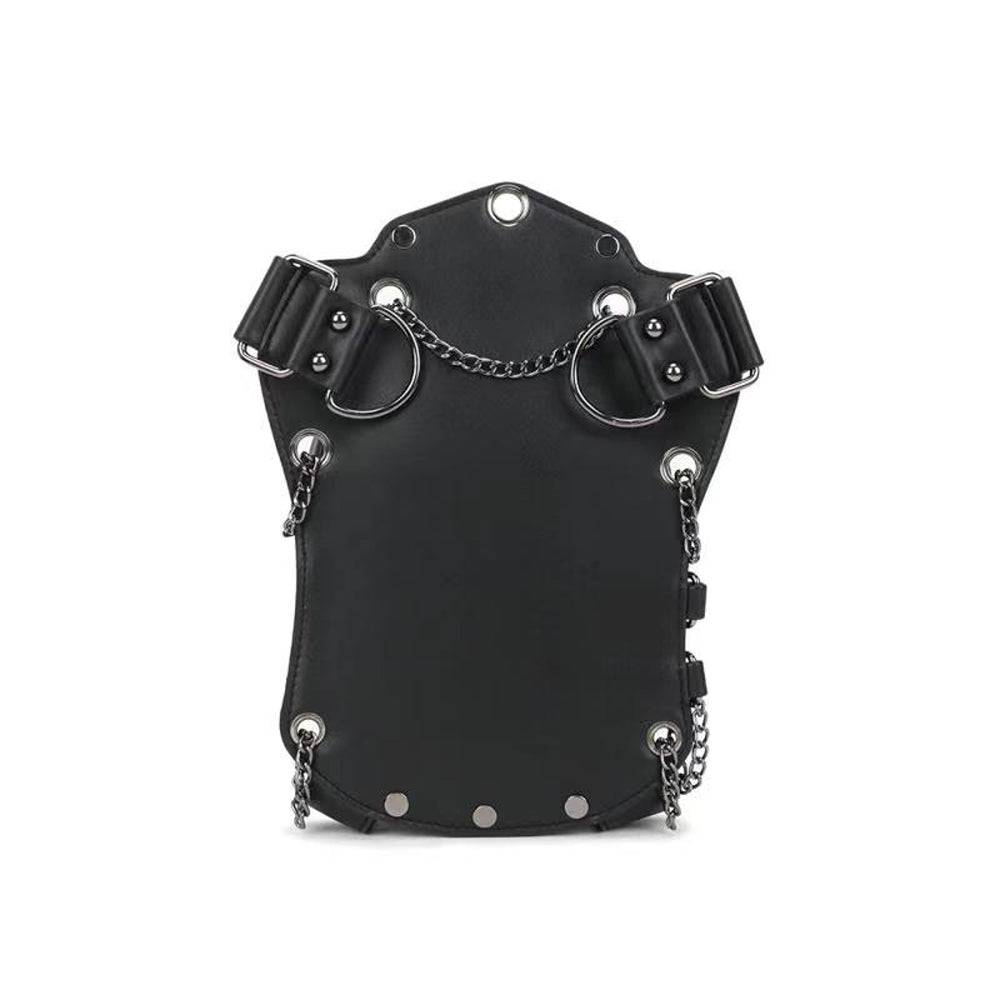 Rossie Viren 3D studded hip hop chest bag with skull design, crossbody style, suitable for men and women, punk fashion accessory.