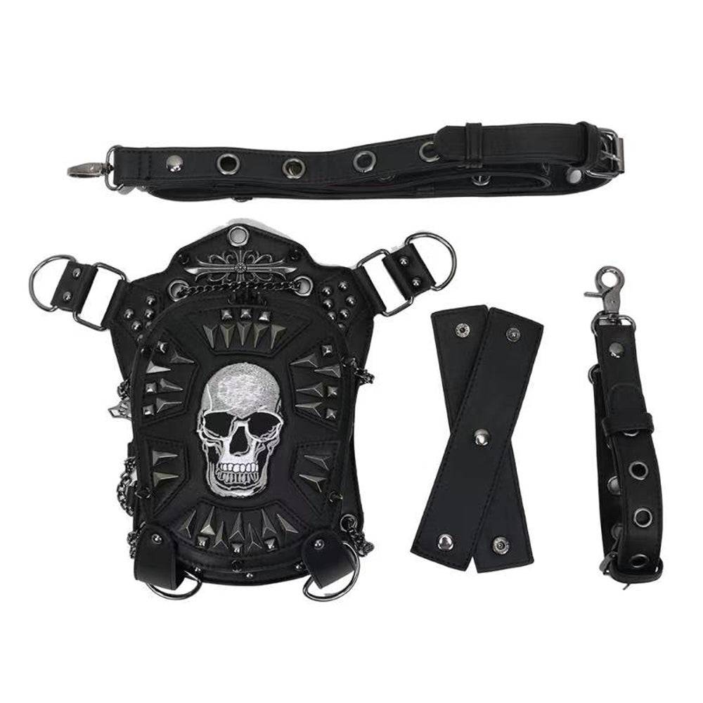 Rossie Viren 3D studded hip hop chest bag with skull design, versatile crossbody sling for men and women, punk style accessory.