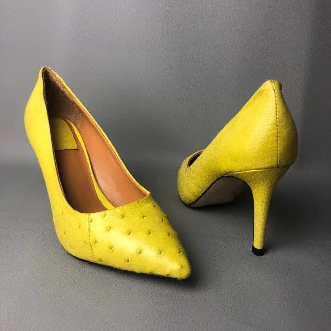 Rossie Viren crocodile and ostrich leather women's high heels pumps, stylish and elegant shoes with pointed toes.