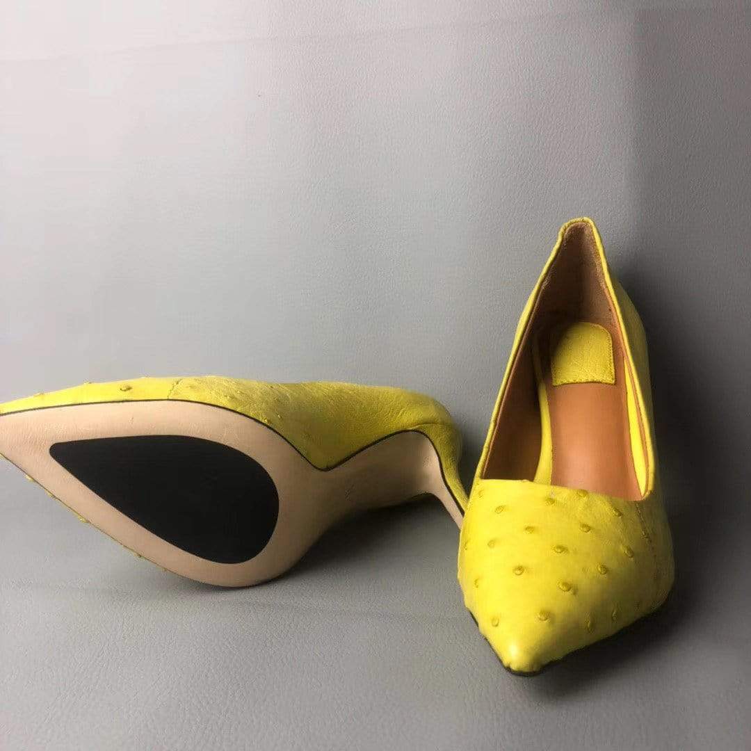 Rossie Viren crocodile and ostrich leather women's pumps with high heels, stylish and elegant footwear for women.