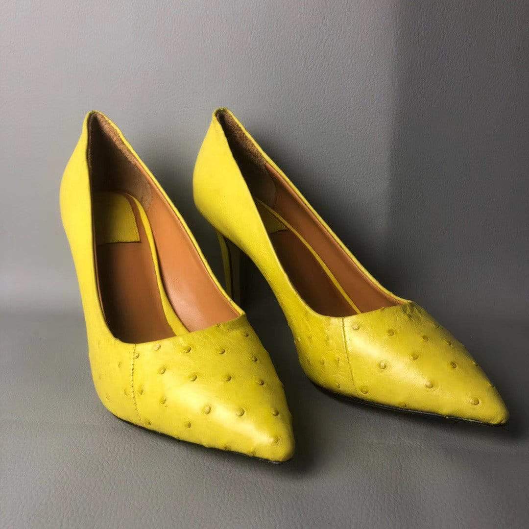 Rossie Viren crocodile and ostrich leather women's high-heel pumps, stylish and elegant shoes with textured leather finish.
