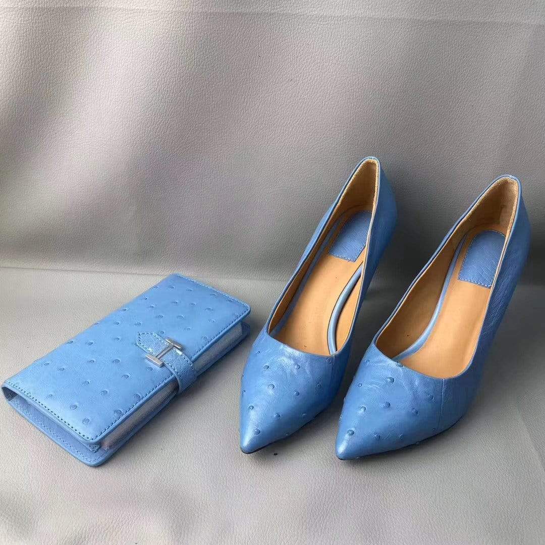 Rossie Viren crocodile and ostrich leather women's high heels pumps, stylish shoes with textured leather finish.