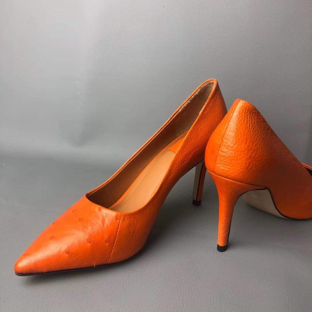 Rossie Viren crocodile and ostrich leather women's pumps with high heels, stylish and elegant footwear for formal occasions.