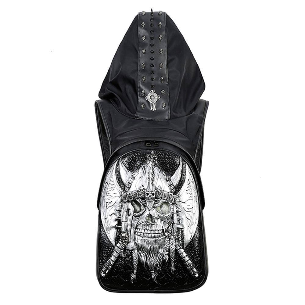 Unisex 3D ghost skull backpack by Rossie Viren with glow-in-the-dark design, large capacity, and matching hat for travel and school.