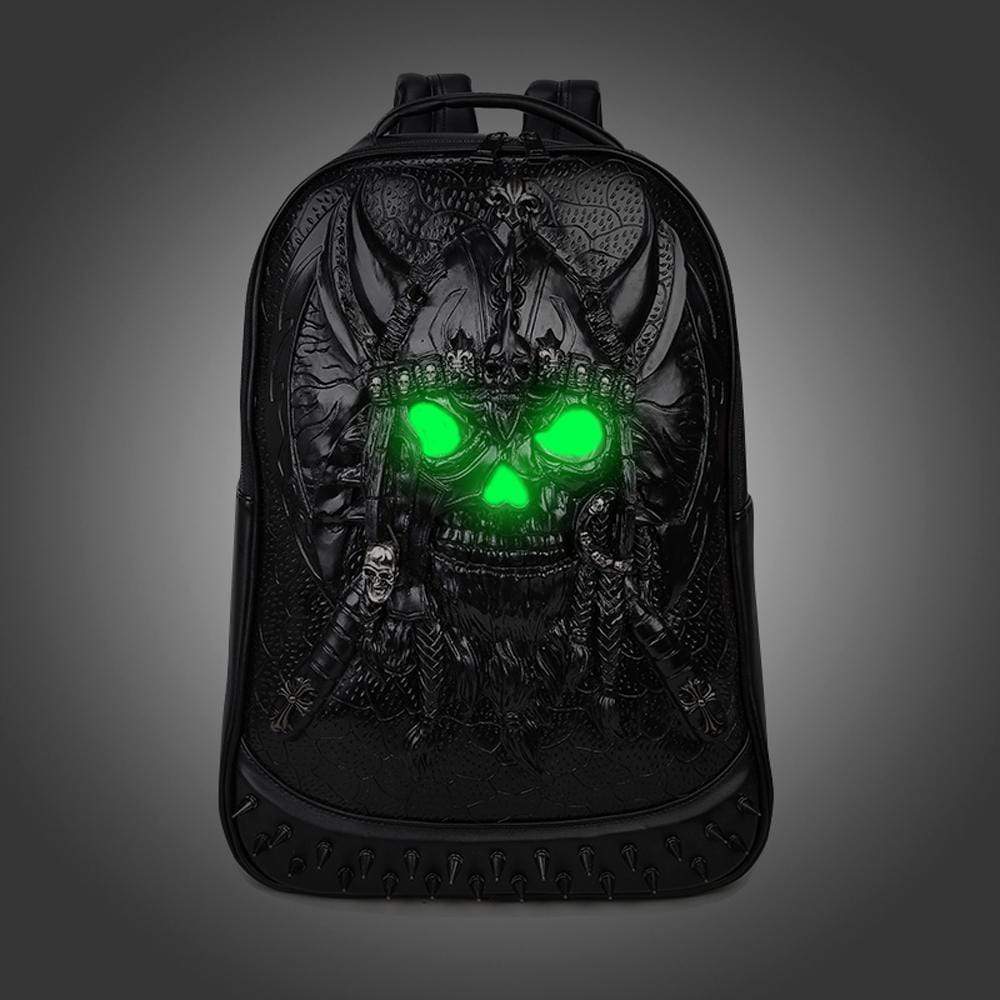 Unisex 3D Ghost Skull Backpack by Rossie Viren, glow-in-the-dark design, large capacity, with matching hat, ideal for travel and school.