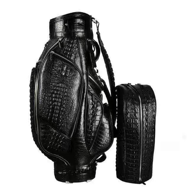 Pre-order Crocodile Leather Golf Set by Rossie Viren featuring golf bags, cart bags, and stand bags in luxurious crocodile leather.