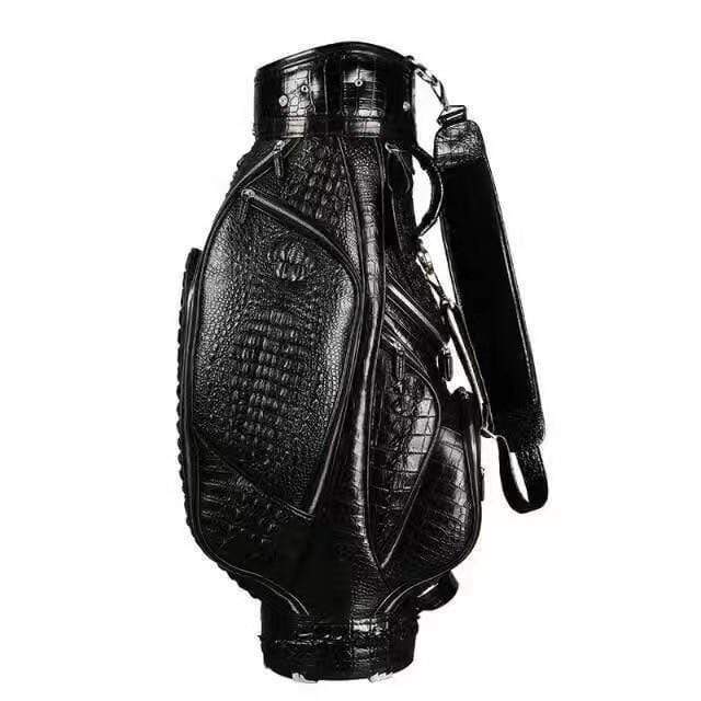 Pre-order Crocodile Leather Golf Sets by Rossie Viren featuring golf cart bags and stand bags with luxurious crocodile texture.