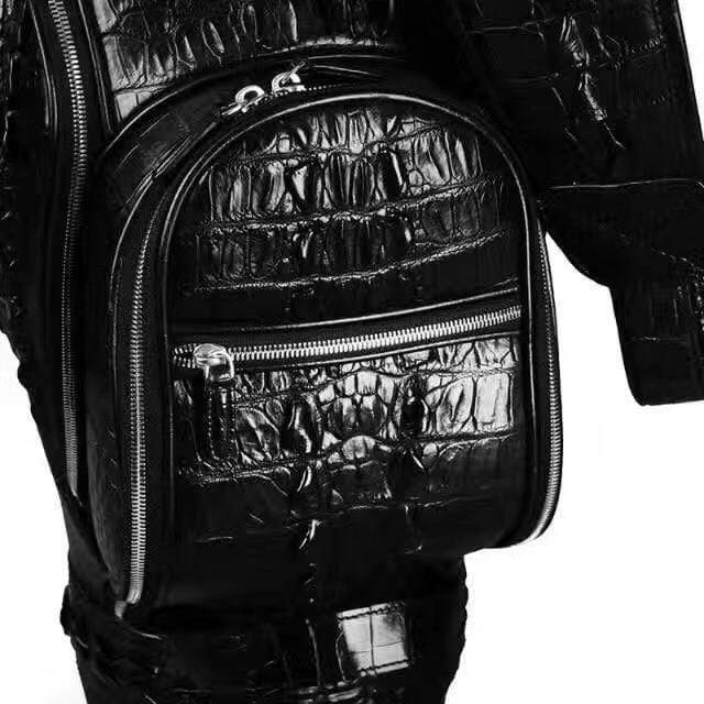 Pre-order Crocodile Leather Golf Set by Rossie Viren, including golf cart bags and stand bags, with detailed crocodile leather craftsmanship.
