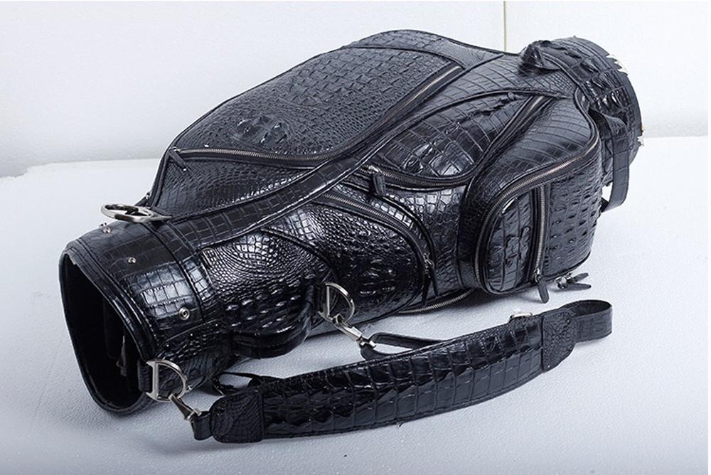 Pre-order Crocodile Leather Golf Sets by Rossie Viren, featuring golf cart bags and stand bags with luxurious crocodile leather finish.