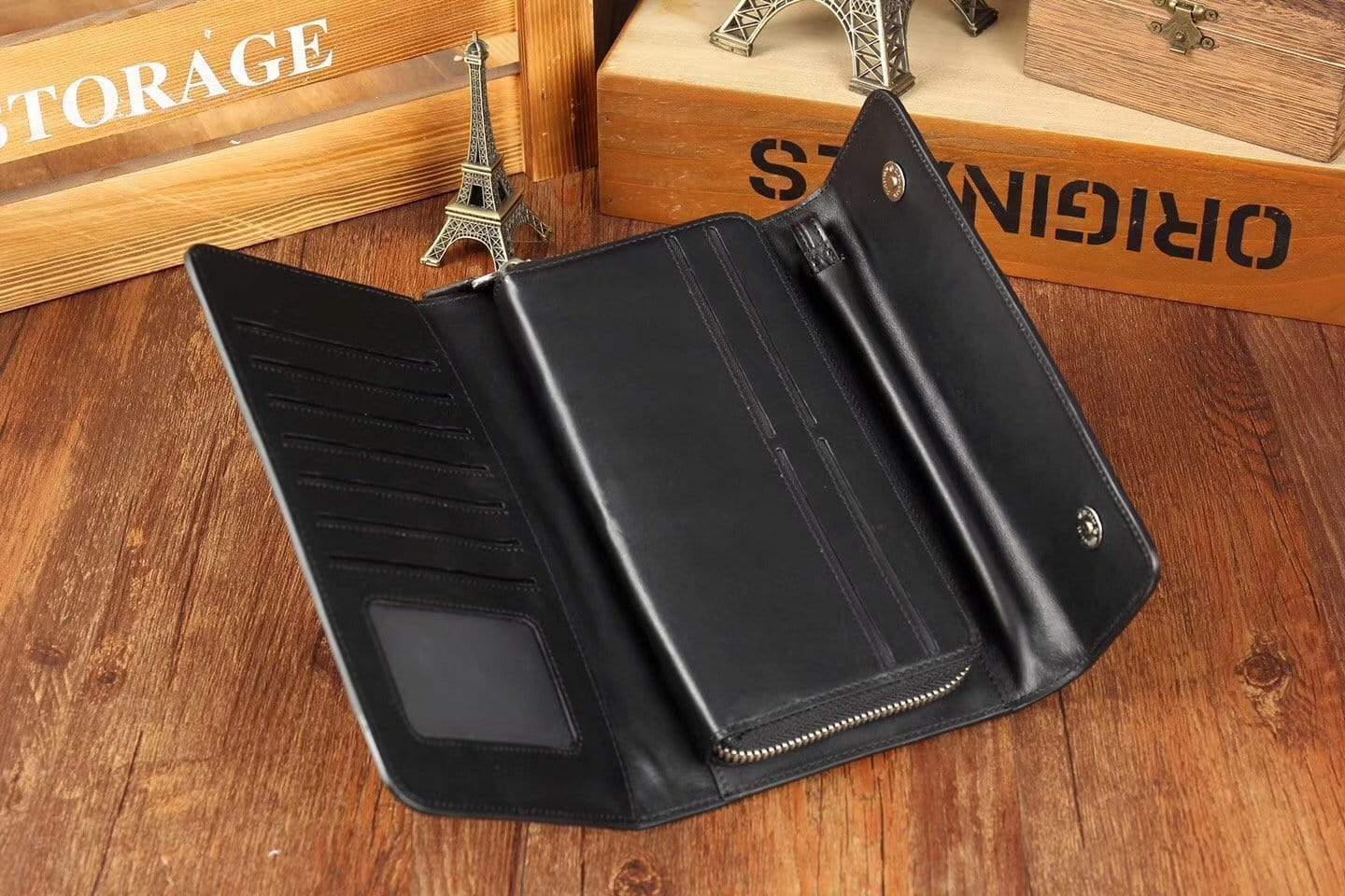 Black crocodile skin leather trifold wallet for men by Rossie Viren, showcasing the textured crocodile pattern and sleek design.