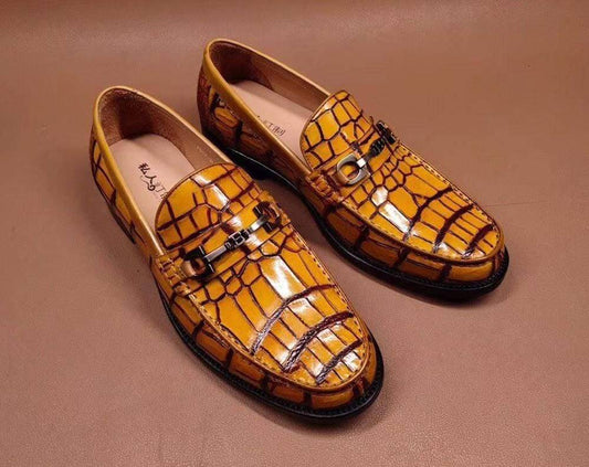 Preorder Genuine Crocodile Leather Penny Loafers  Slip-On Shoes Vintage Blue