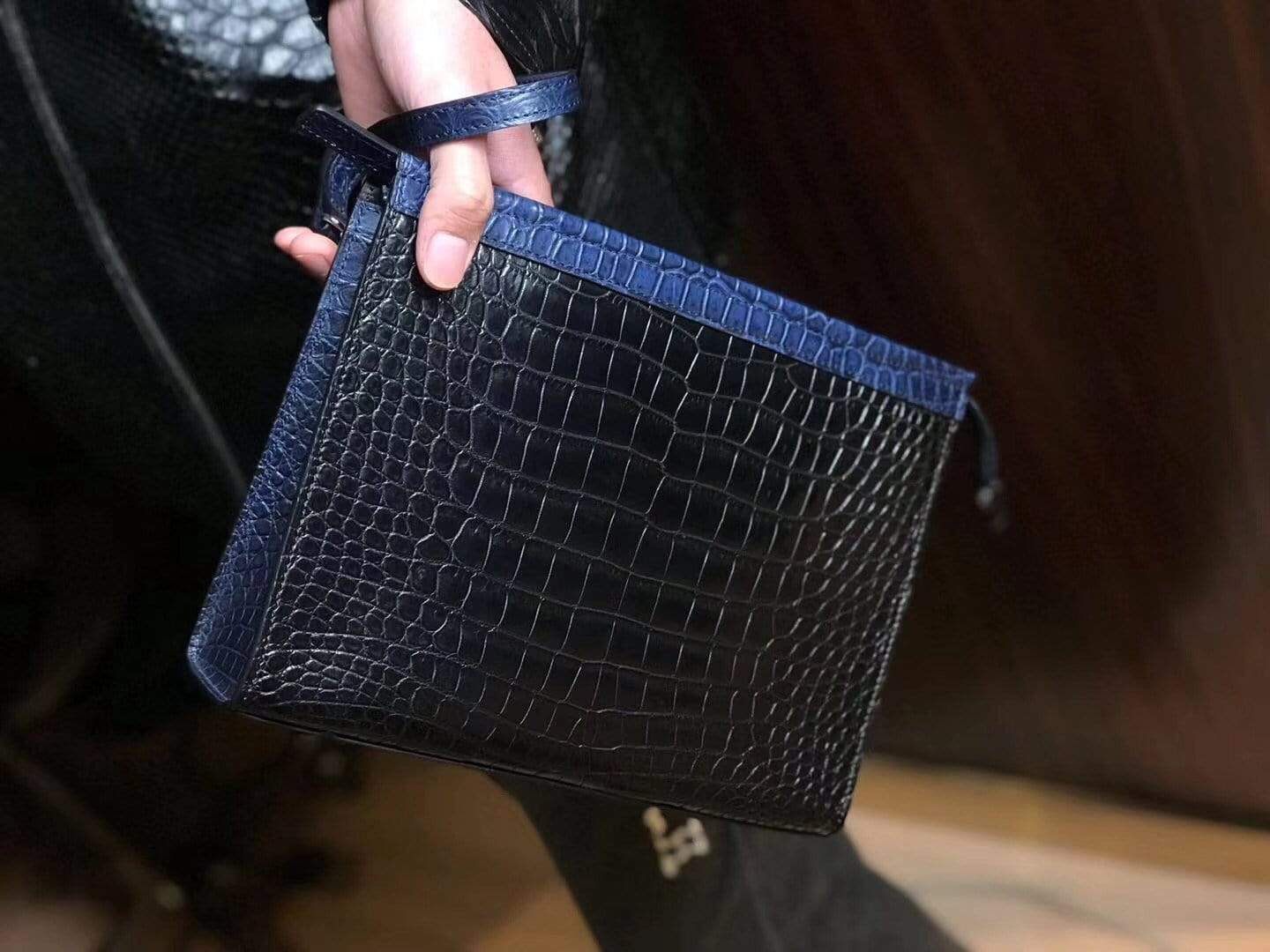 Preorder Men's Clutch Bag, Crocodile Belly  Leather Clutches ,pouch,Leather Zip pouch Bags