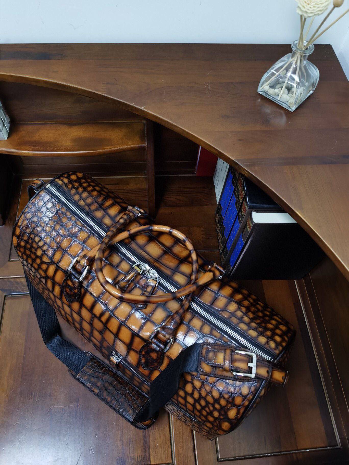 Preorder Men's Vintage Crocodile Leather Travel Duffel Holdall Bag
