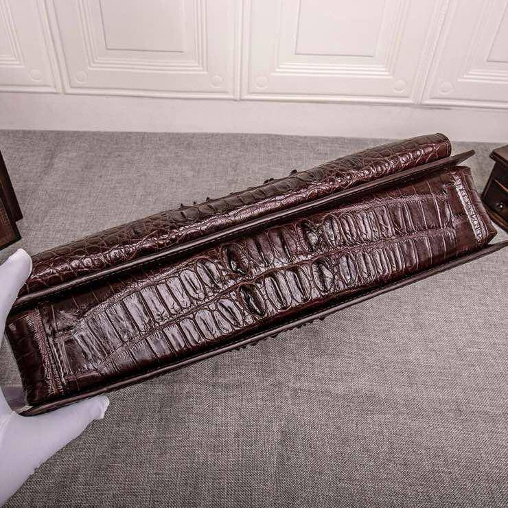 Brown crocodile leather mens briefcase handbag by Rossie Viren, designed for laptops and computers, stylish and durable.