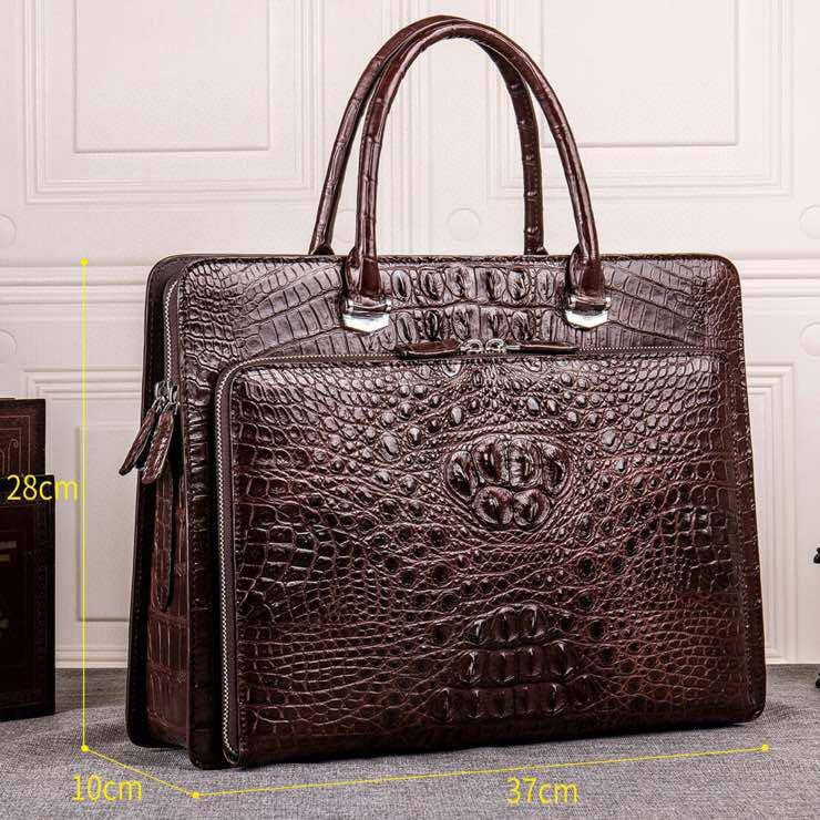 Brown Rossie Viren men's crocodile leather briefcase handbag with a laptop compartment, stylish and professional.