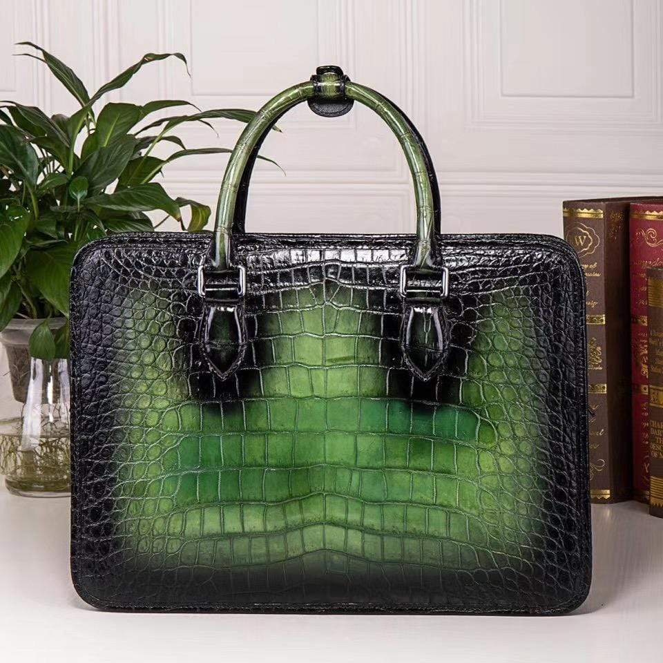 Preorder Mens Vintage Crocodile Leather Briefcase Laptop Bag