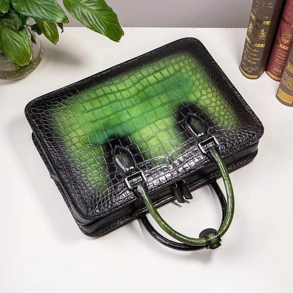 Preorder Mens Vintage Crocodile Leather Briefcase Laptop Bag