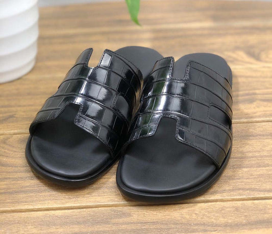 Preorder Vintage Grey Genuine Crocodile Belly Leather Mens Slipper
