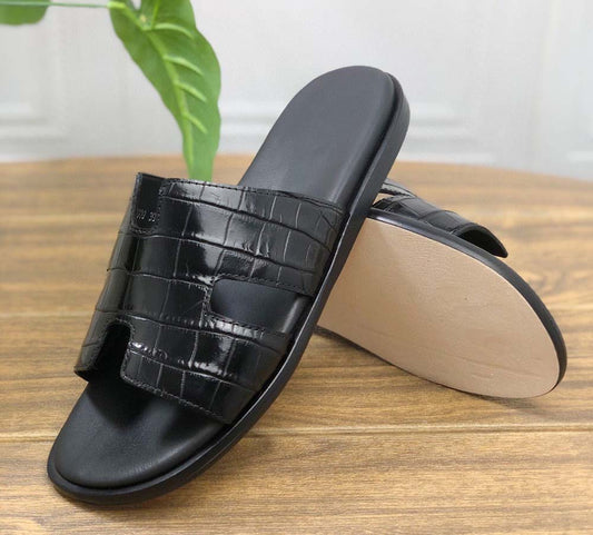 Preorder Vintage Grey Genuine Crocodile Belly Leather Mens Slipper