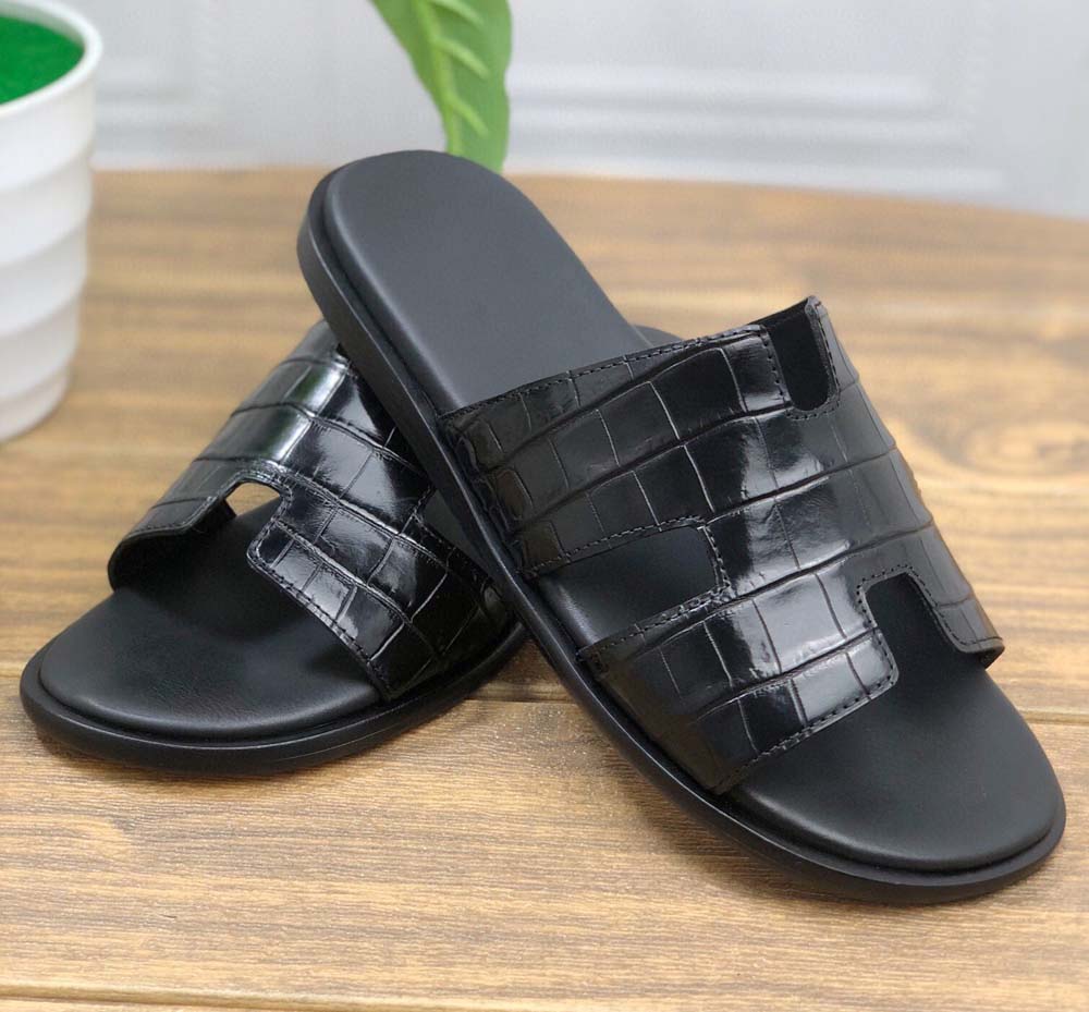 Preorder Vintage Grey Genuine Crocodile Belly Leather Mens Slipper