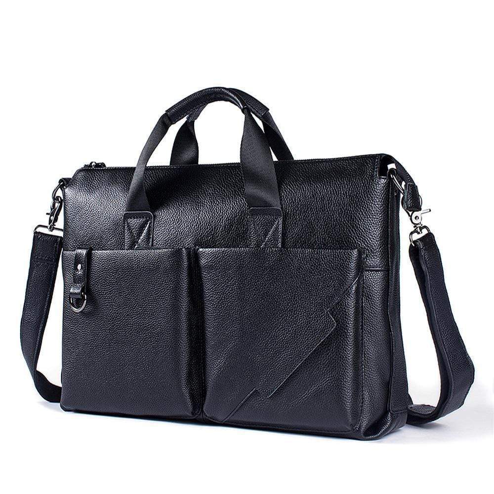 Rossie Viren large tote satchel bag for men, stylish folio briefcase with multiple compartments, black leather business handbag