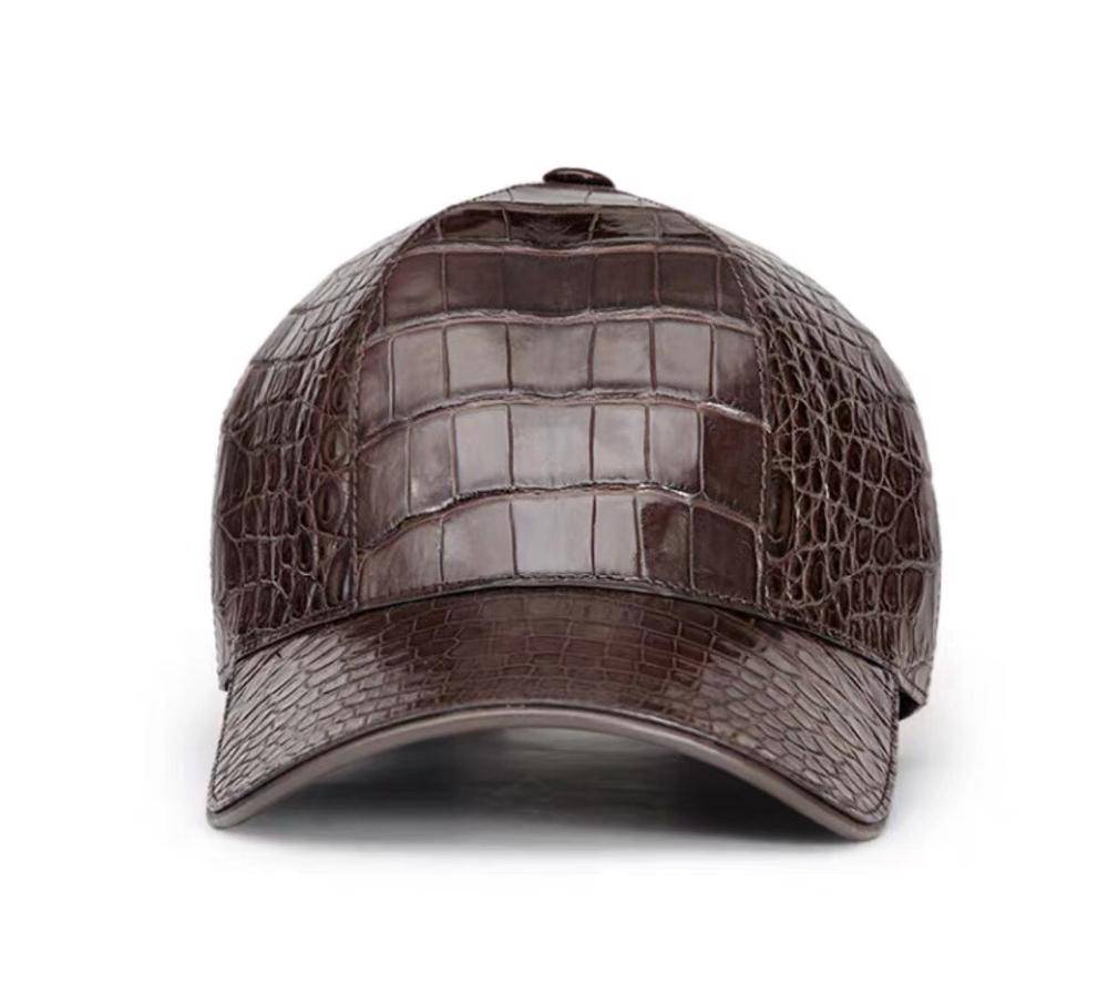 Rossie Viren crocodile belly leather strap baseball cap with adjustable back and classic design.