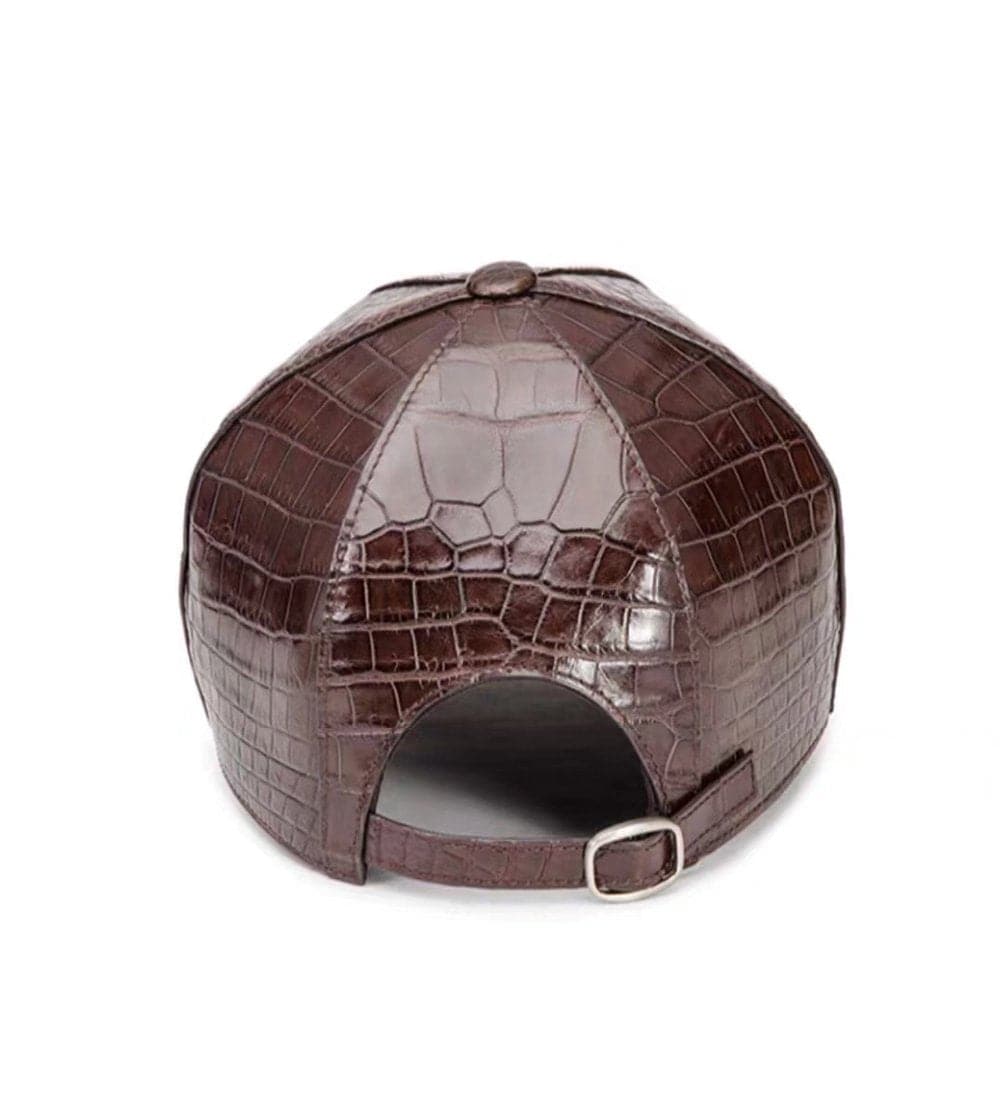 Rossie Viren crocodile belly leather strap back baseball cap featuring a stylish design and adjustable strap.