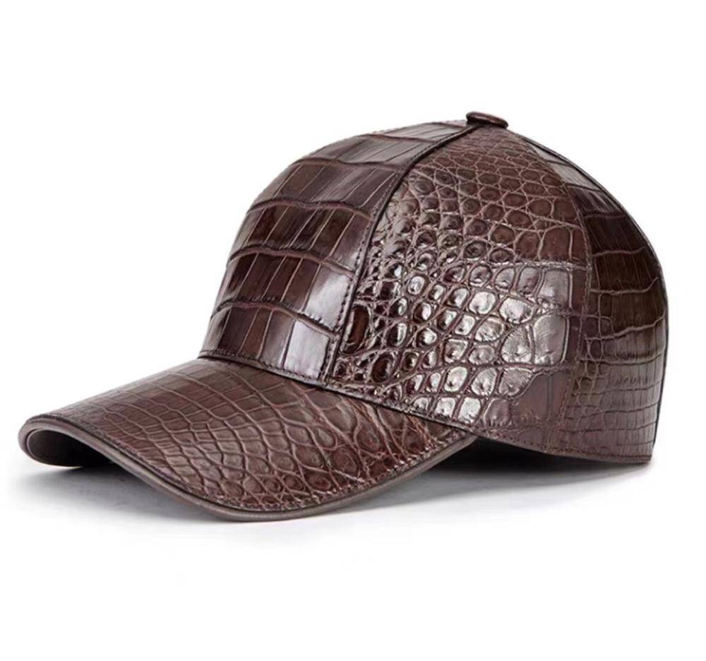Rossie Viren crocodile belly leather strap-back baseball cap featuring a stylish design and premium leather details.