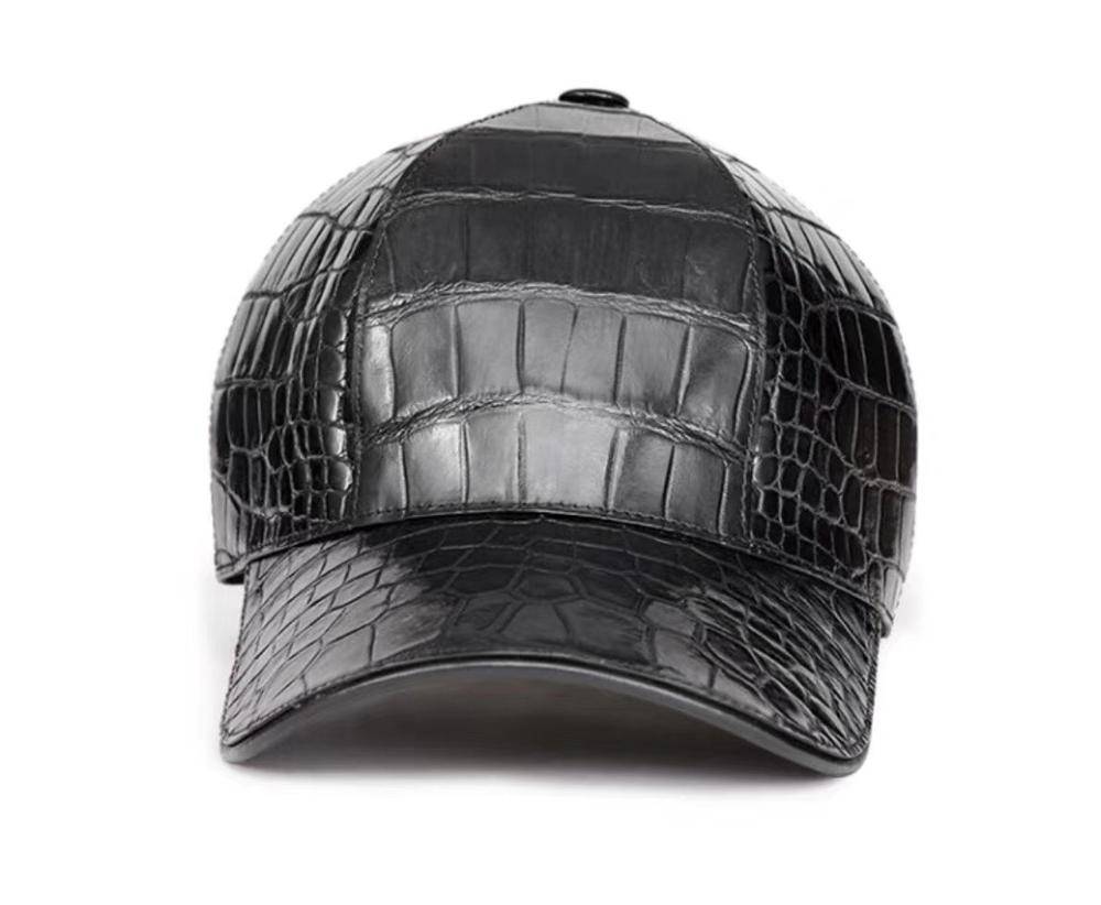 Rossie Viren crocodile belly leather strap back baseball cap with adjustable strap and structured crown, stylish and durable accessory.