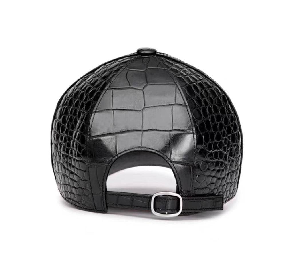 Rossie Viren crocodile belly leather strap back baseball cap, stylish accessory with a textured leather design.
