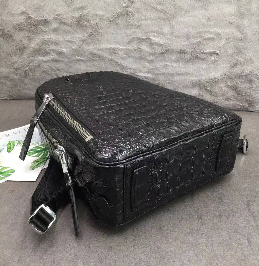 Large Rossie Viren crocodile skin leather backpack with sturdy straps and textured crocodile pattern for stylish everyday use.