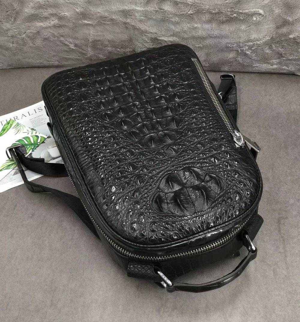 Large Rossie Viren crocodile skin leather backpack with textured crocodile pattern and sturdy straps, stylish and spacious.