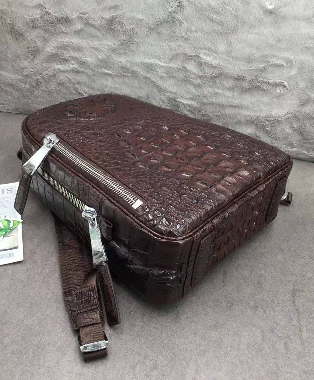 Large Rossie Viren crocodile skin leather backpack, showcasing textured crocodile pattern and sturdy straps.