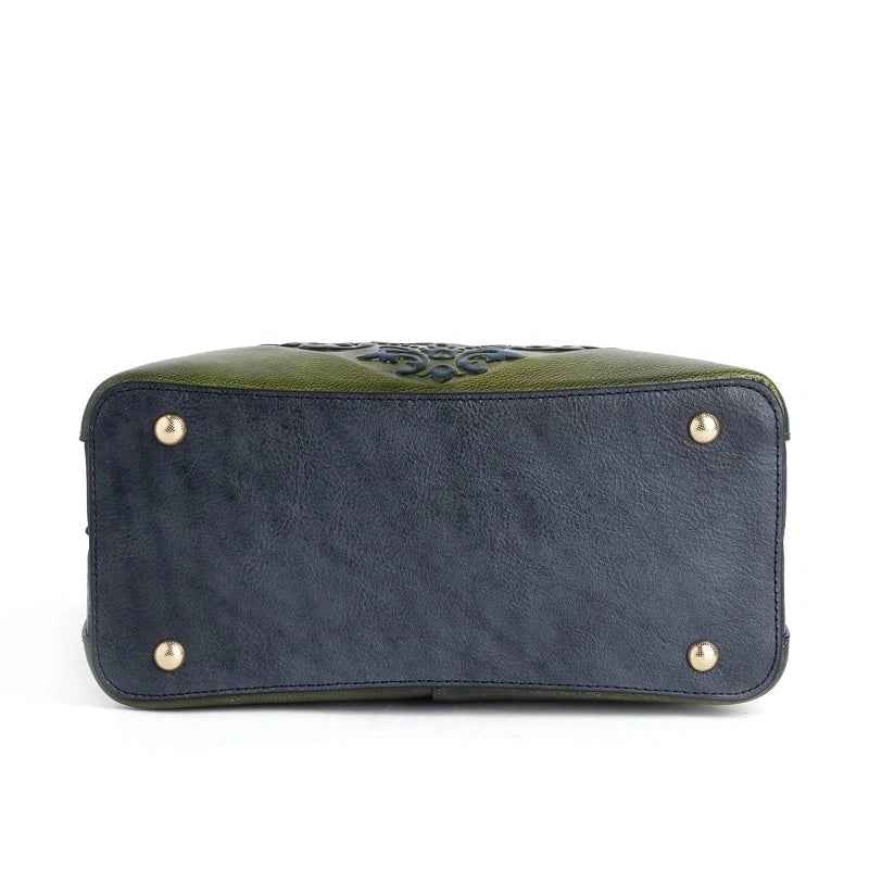 Rossie Viren women's leather handbag with top handle and shoulder strap, featuring a sleek design and crossbody style.