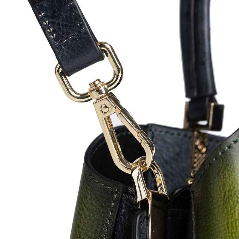 Rossie Viren women's leather handbag with top handle and shoulder strap, featuring a sleek crossbody design.