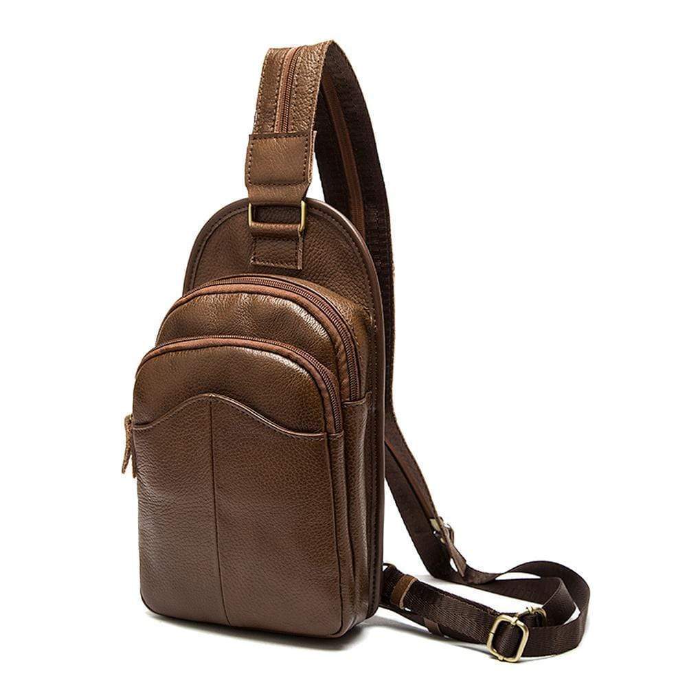 Rossie Viren men's genuine leather chest bag with crossbody strap, business style handbag for men.