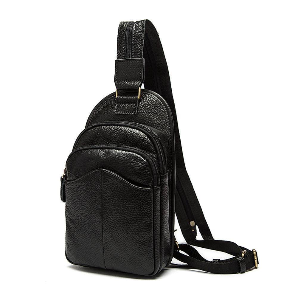 Rossie Viren men's genuine leather chest bag with crossbody strap, stylish business sling bag for men.