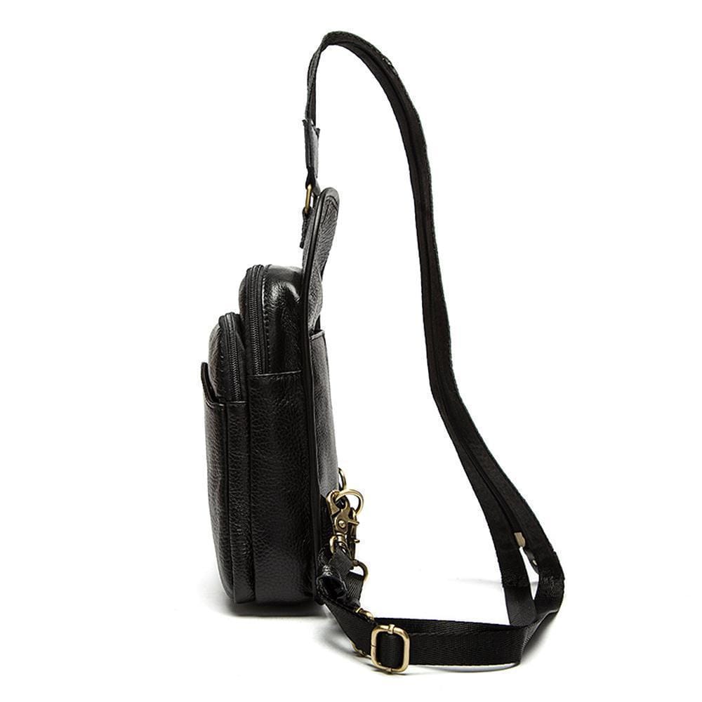 Rossie Viren men's genuine leather chest bag, a crossbody sling handbag with a sleek, professional design for business use.
