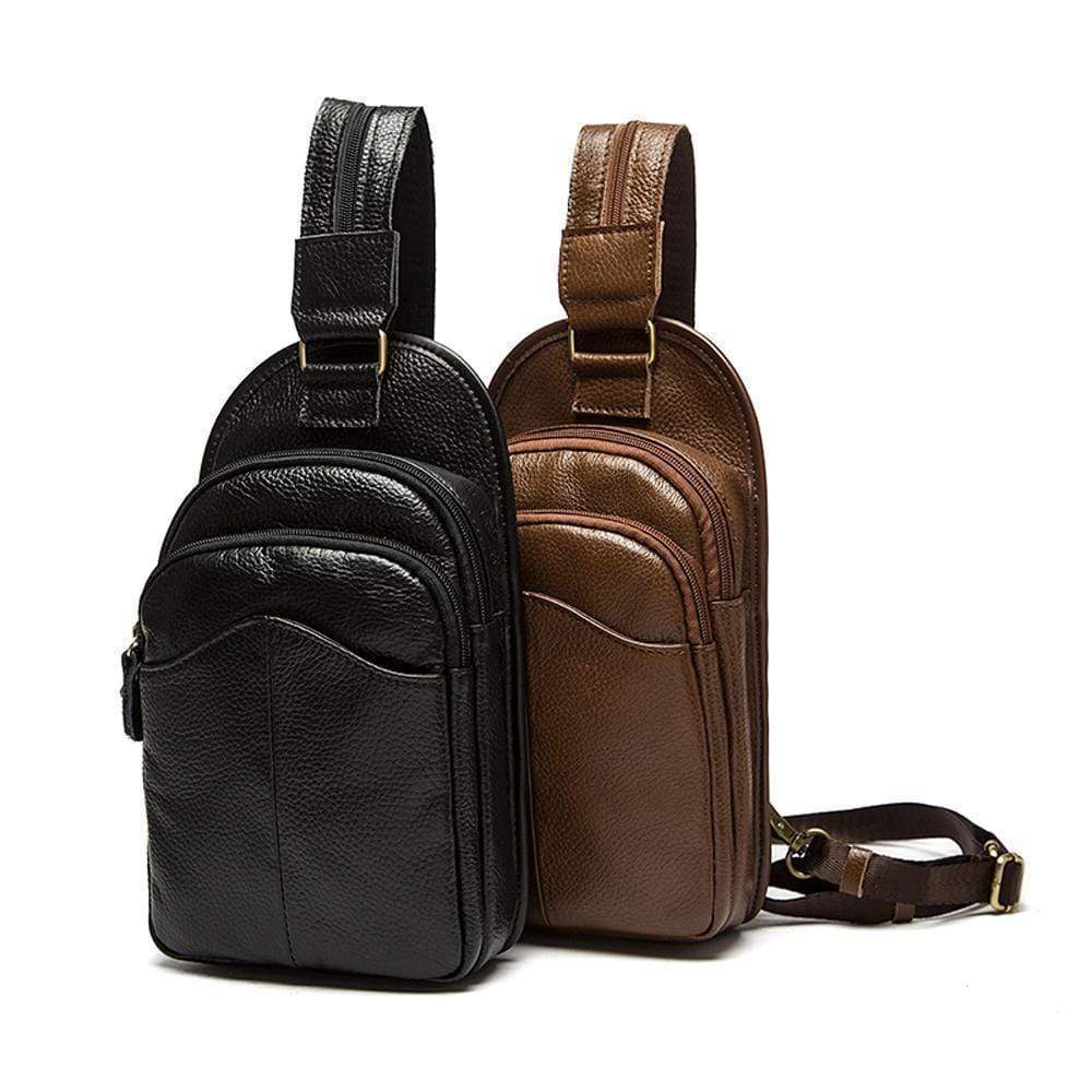 Rossie Viren men's genuine leather chest bag, a stylish crossbody sling handbag with a sleek design and durable construction.