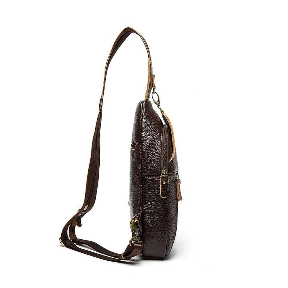 Rossie Viren Men Genuine Leather Business Casual Chest Bags Sling Shoulder Crossbody Bag