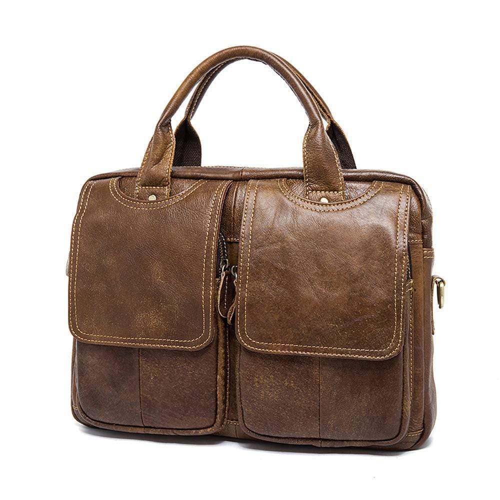 Rossie Viren men's leather briefcase and laptop bag with shoulder strap, 14-inch genuine leather messenger crossbody handbag.
