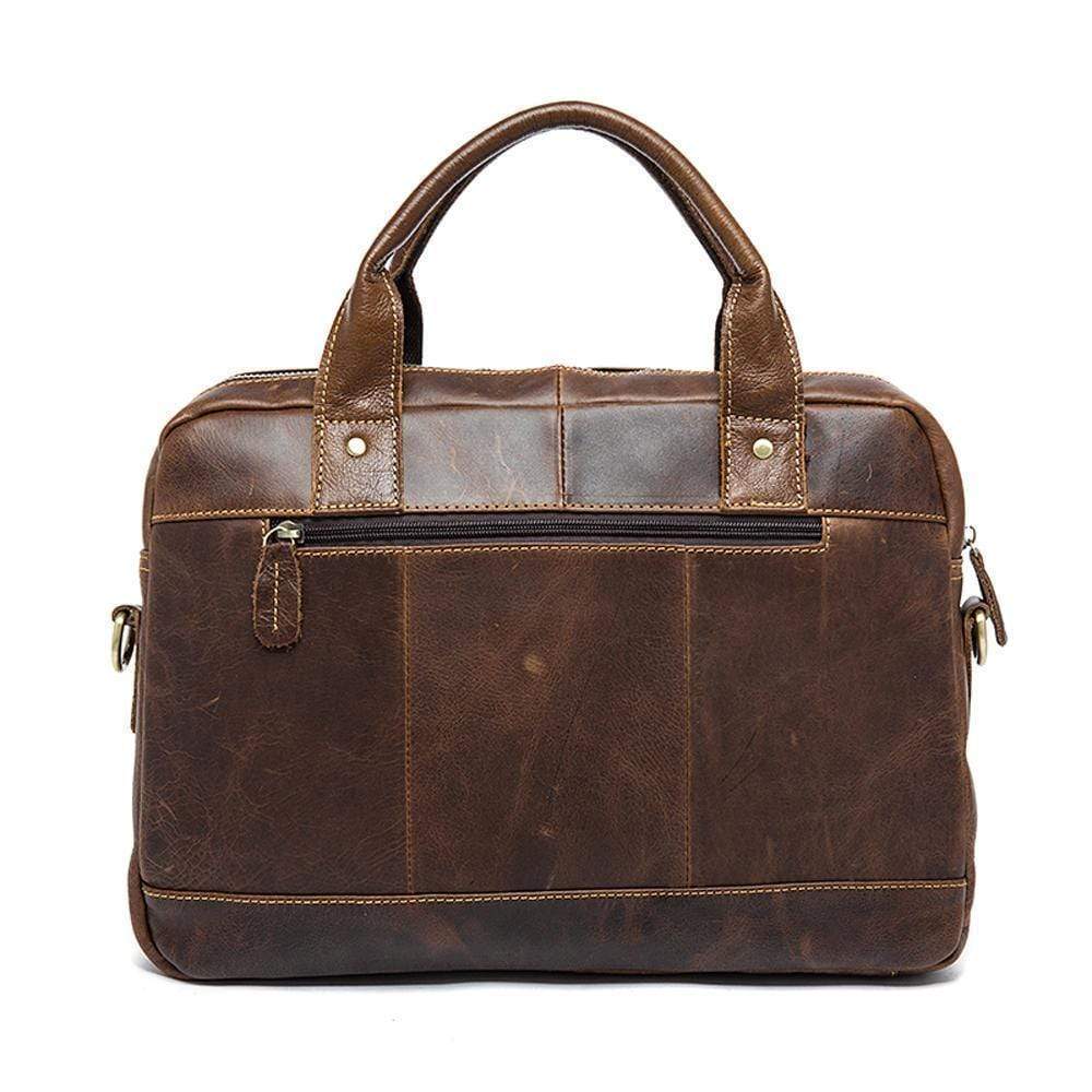 Rossie Viren men's leather briefcase with a 14-inch laptop compartment, messenger style, crossbody strap, genuine leather handbag