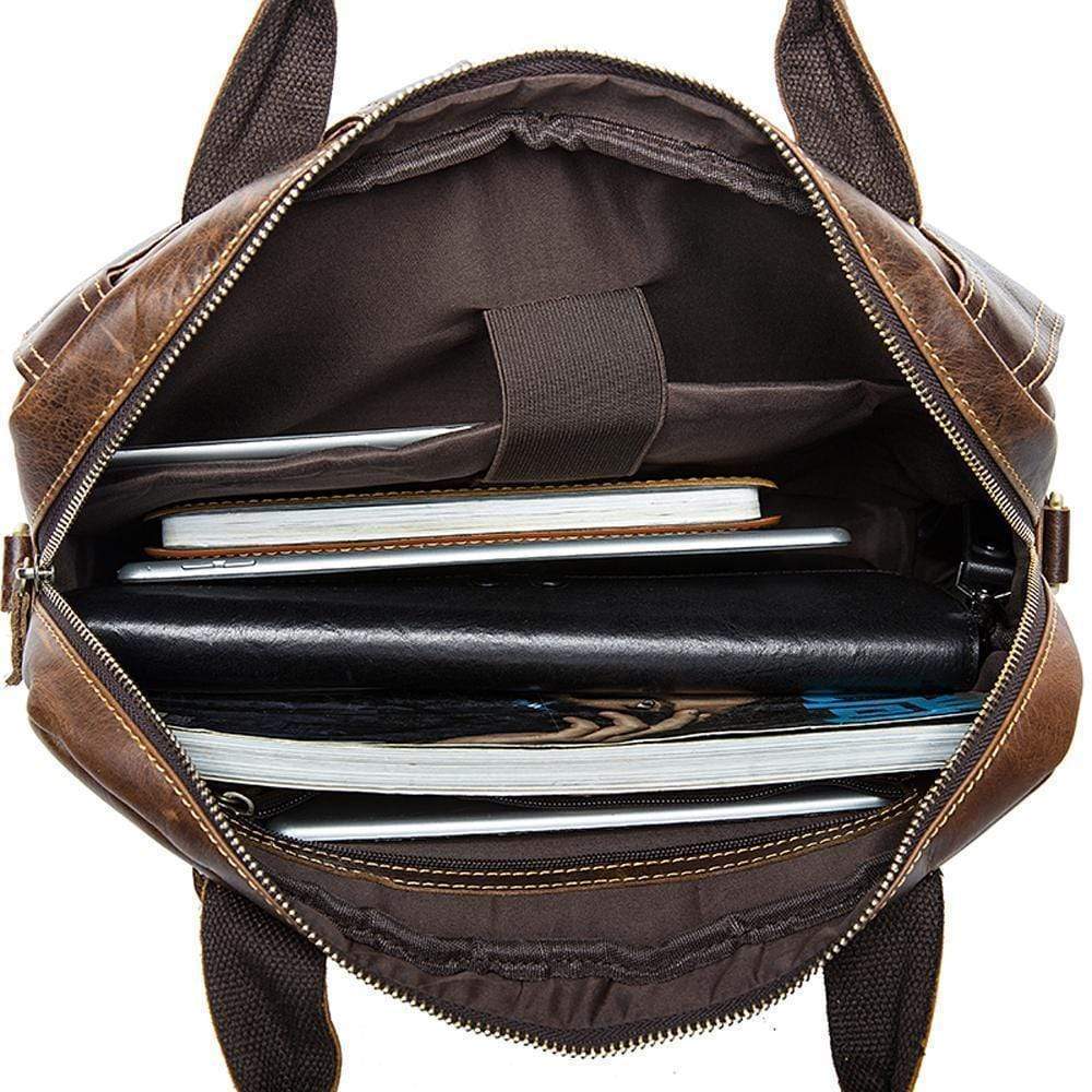 Rossie Viren men's leather briefcase and laptop bag with shoulder strap, 14-inch genuine leather messenger and crossbody handbag