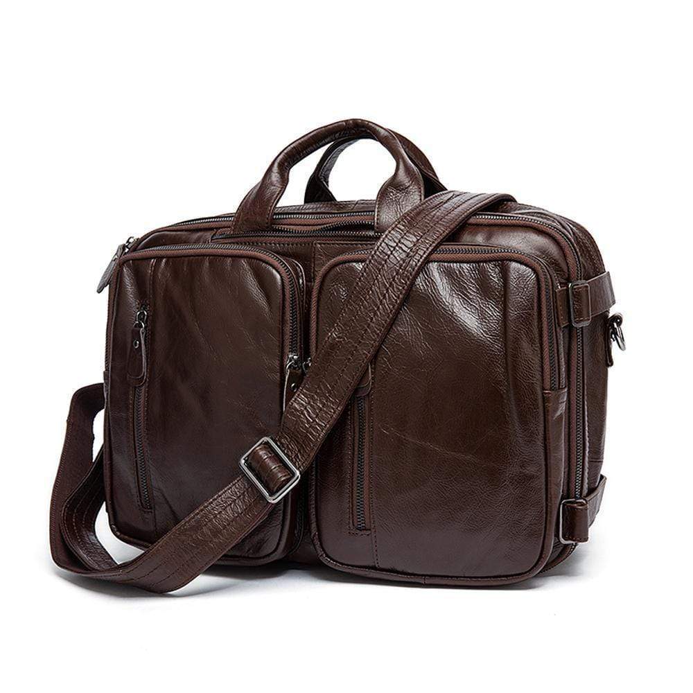 Rossie Viren men's vintage leather briefcase with dual large capacity, featuring classic craftsmanship and ample storage space.