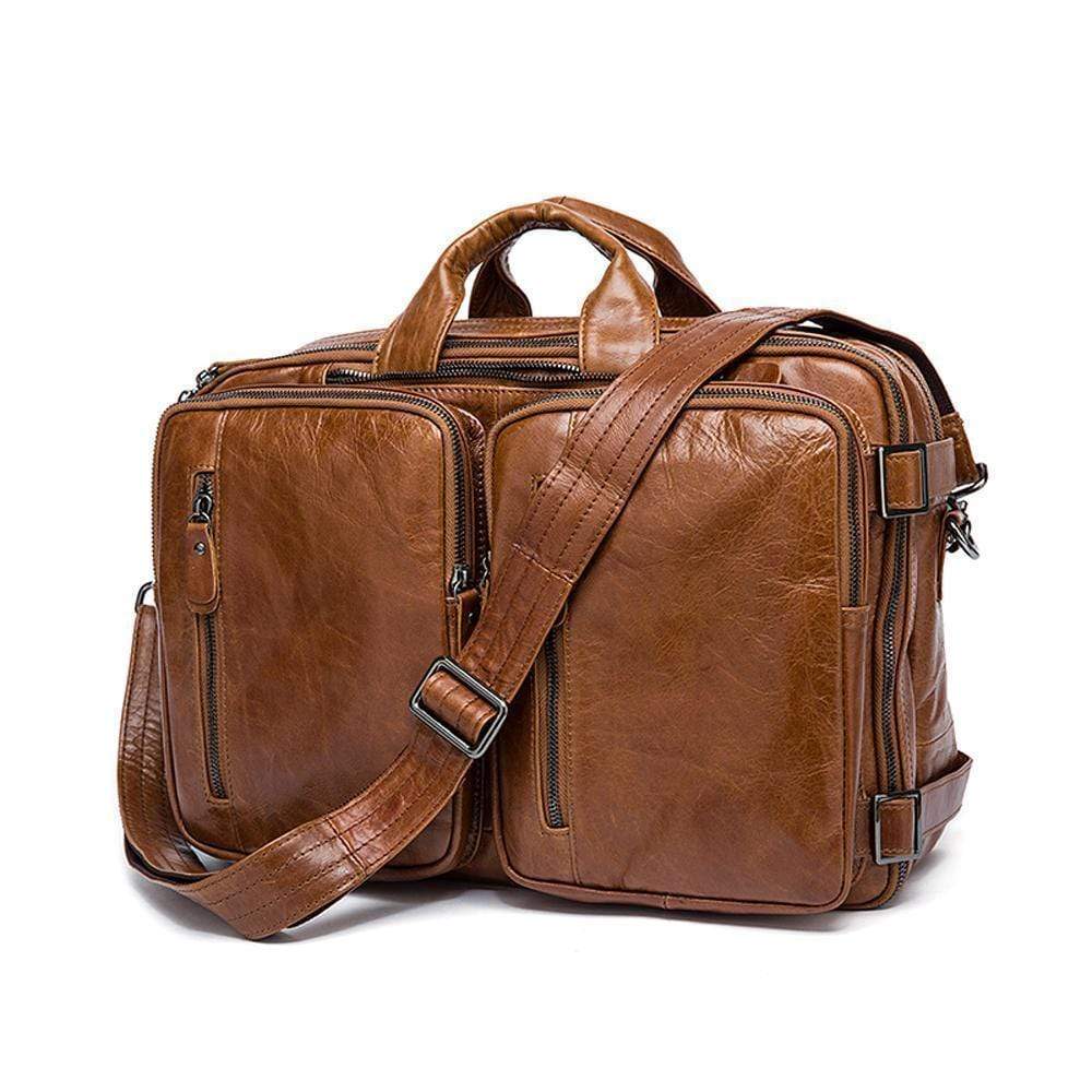 Rossie Viren men's vintage leather briefcase with dual large capacity, featuring classic design and sturdy handles.
