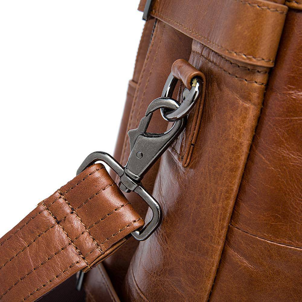 Rossie Viren men's vintage leather briefcase with dual large capacity for documents and essentials, stylish and durable.