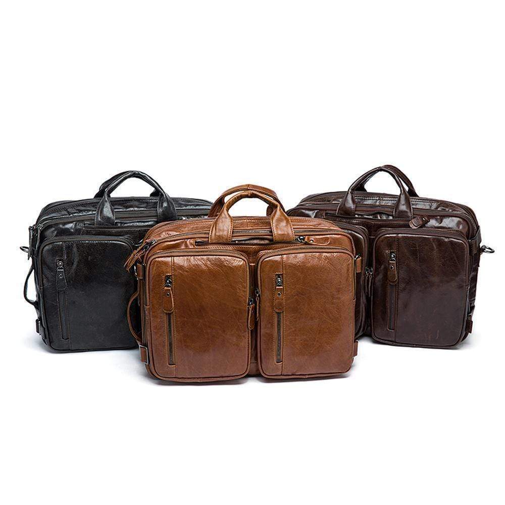 Rossie Viren men's vintage leather briefcase with dual large capacity compartments, ideal for professional or business use.